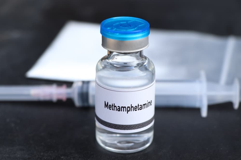 Methamphetamine in a vial is a potent narcotic that can be harmful to health, especially affecting the brain and nervous system.